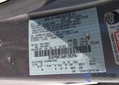 2006 Ford Fusion Sel from USA, damaged, VIN 3FAFP08136R128296